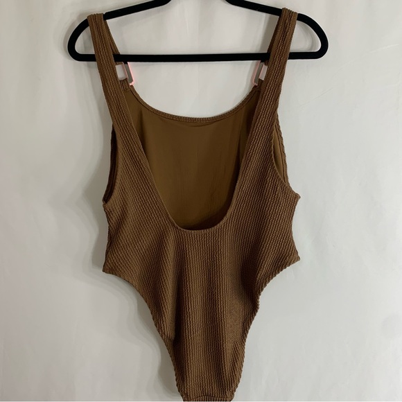NWT Aerie Crinkle Birthday Scoop Cheekiest One Piece Brown Swimsuit, size L - Picture 8 of 9